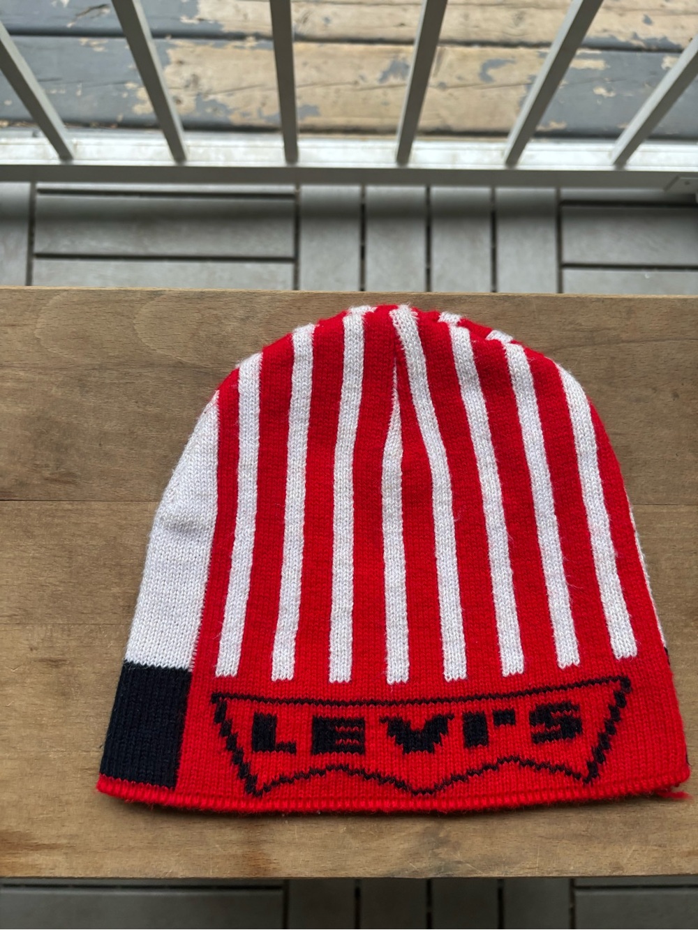Levi's Red & White Striped Beanie - Picture 2 of 2